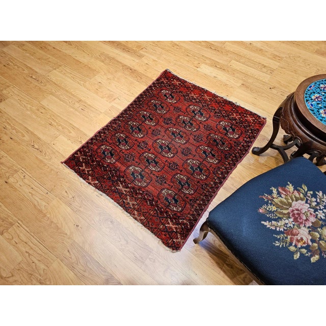 19th Century Vintage Turkmen Tekke Rug With Geometric Medallions For Sale - Image 11 of 12