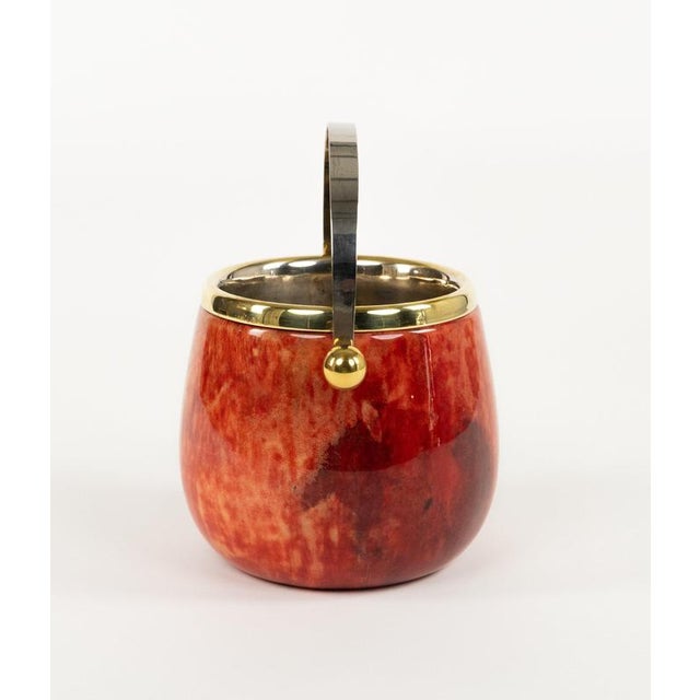 Mid-Century Modern Ice Bucket in Red Goatskin and Brass by Aldo Tura, Italy, 1960s For Sale - Image 10 of 18
