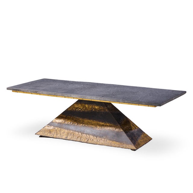 Mid-Century Modern Paul Evans Mid Century Welded Enameled Steel, Gold Leaf and Slate Coffee Table For Sale - Image 3 of 7