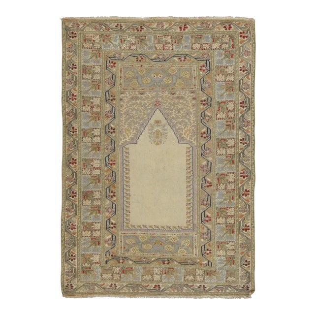 Vintage Turkish Anatolian Prayer Rug With Ivory Mihrab Design - Rug & Kilim For Sale