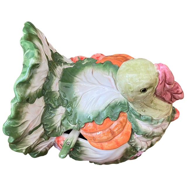 Majolica Vintage Majolica Turkey & Vegetable Tureen With Ladle – Cabbage Ware, Carrot & Corn Motif For Sale - Image 4 of 7