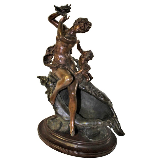 Metal Original Female Nude on a Shell with Putti Art Nouveau 1890 s Signed For Sale - Image 7 of 17