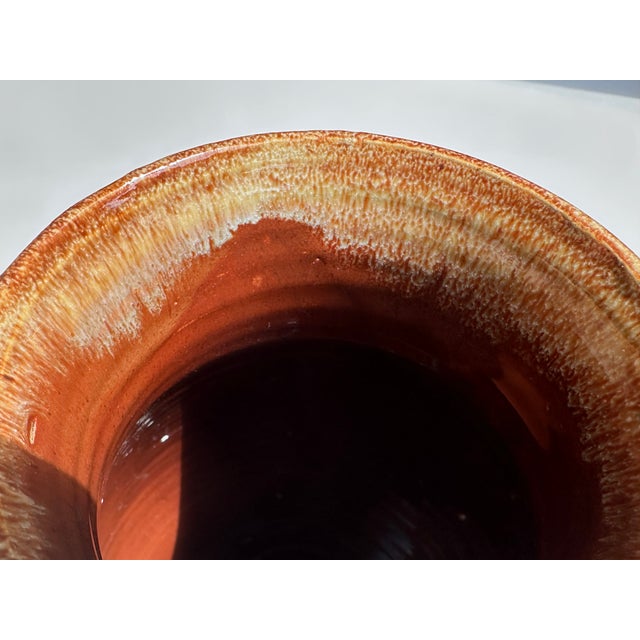 Boho Chic Hand-Thrown Studio Ceramic Vase with Beige Flow Glaze on Reddish-Brown Glossy Glaze, Germany, 1960s For Sale - Image 3 of 15