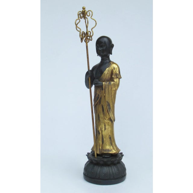 Vintage c1970s; Gilded and carved standing Thespian or Young Tibetan Bhudda, with gilded removable staff. This is a...