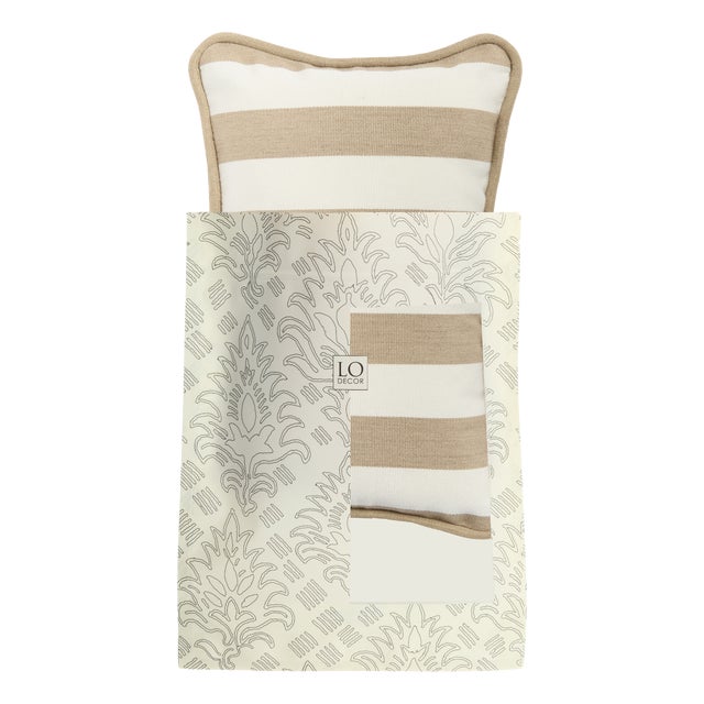 Outdoor Micro The Gift Cushion in Striped Beige and White by Lorenza Briola for Lo Decor For Sale