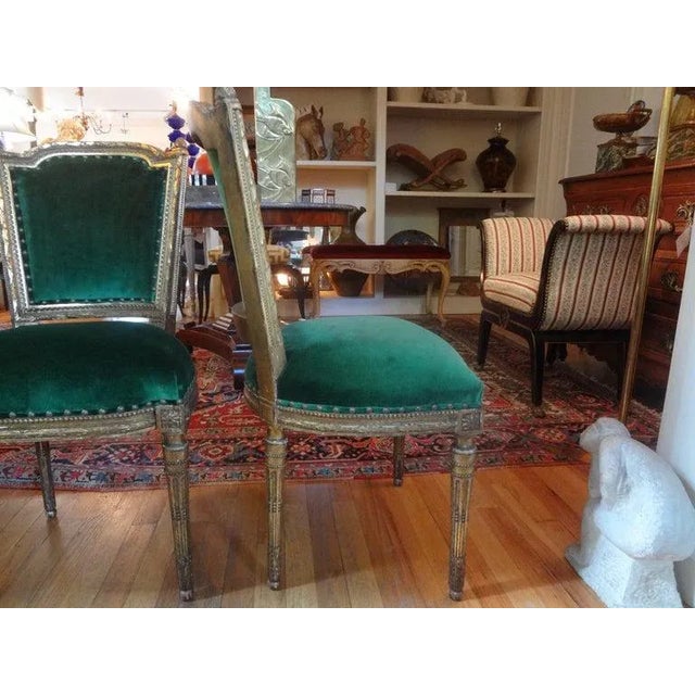 French Pair of 19th Century French Louis XVI Style Giltwood Chairs For Sale - Image 3 of 10