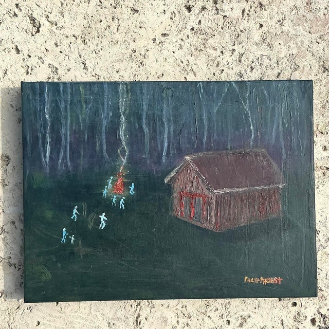 Boho Chic Vintage Boho Original Landscape Oil Painting on Canvas For Sale - Image 3 of 5