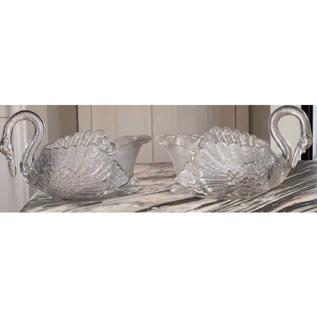 1930s 1930's Cambridge Glass Clear Swan Cachepots - A Pair For Sale - Image 5 of 11