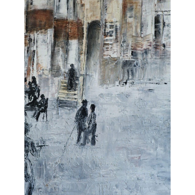Textile 1979 Modernist 'Old Town Reverie' Vintage Swedish Semi-Abstract Street Scene Oil Painting, Framed For Sale - Image 7 of 11