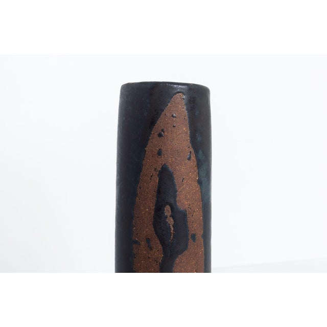 1960s 1960s Tall Tar Glazed Over Bisque Ceramic Vase Signed For Sale - Image 5 of 7