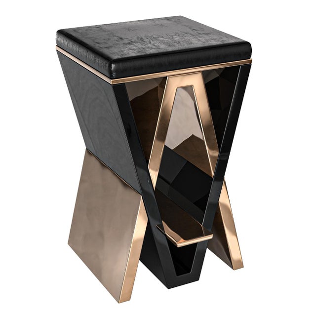 "Maschera" Barstool With Bronze and Stainless Steel, Hand Crafted For Sale In Los Angeles - Image 6 of 8