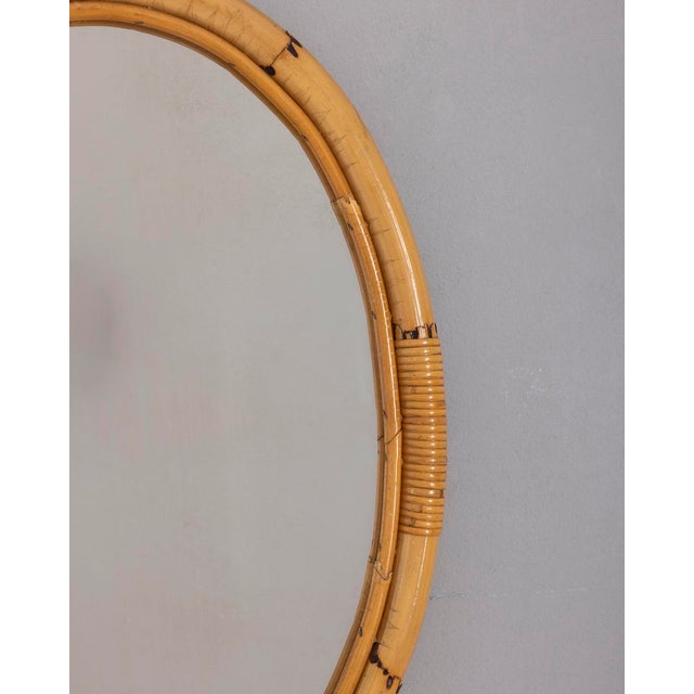 Vintage Oval Wall Mirror in Bamboo, Italy, 1960s For Sale - Image 3 of 11
