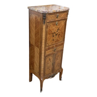 Louis XVI Style Escritoire With Marquetry + Marble, 19th Century For Sale