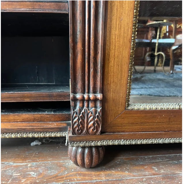 Traditional 19th Century English Regency Inlaid Rosewood Breakfront Bookcase Cabinet For Sale - Image 3 of 8