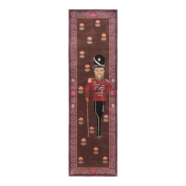 Rug & Kilim’s Modern Classics "Sipahi" Pictorial Runner Rug in Mahogany and Red For Sale