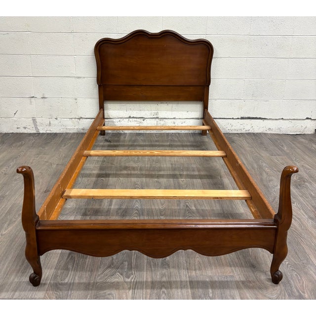 Vintage Twin Size French Provincial Country French Style Walnut Bedframe For Sale - Image 4 of 11