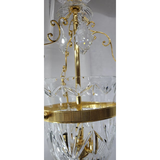1990s Vintage Brass & Crystal Bell-Jar Chandelier Pendant Foyer Light For Sale - Image 11 of 12