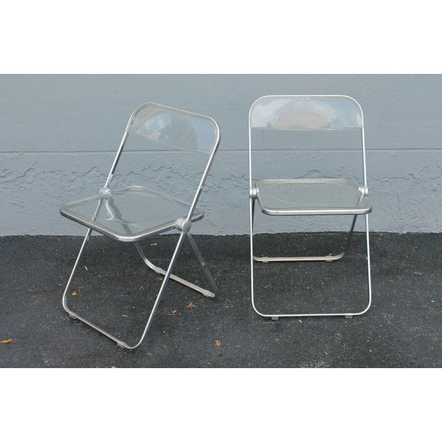 Mid-Century Modern C1970's Mid Century Modern Lucite & Chrome Folding Side Chairs - a Pair For Sale - Image 3 of 9