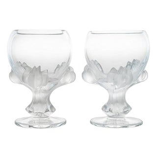 Bowl Vases in Crystal from Lalique, France, 1975, Set of 2 For Sale