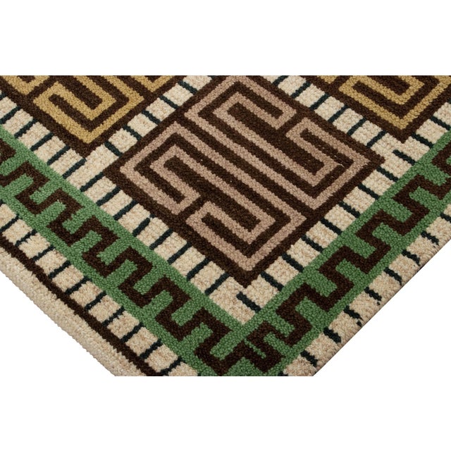 Mid-Century Modern Rug & Kilim’s Scandinavian Style Rug, Green and Pink With Geometric Patterns For Sale - Image 3 of 7