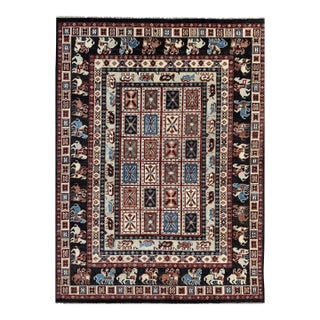 9x12 Willow Oriental Charcoal Cross Geometric Modern Handknotted Wool Carpet Rug For Sale