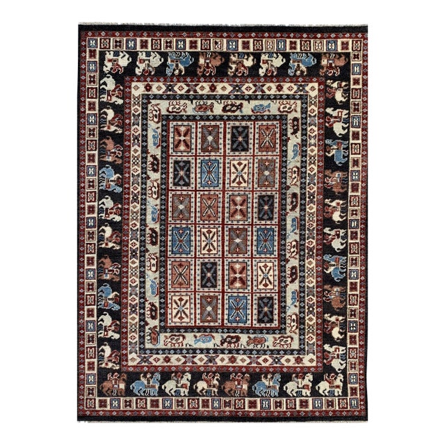9x12 Willow Oriental Charcoal Cross Geometric Modern Handknotted Wool Carpet Rug For Sale