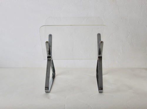 Vintage 1970s Milo Baughman Style Lucite Chrome V-Shape Magazine Rack