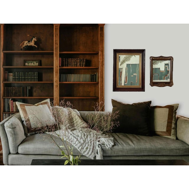 Green “Cabin Fern" Green Abstract Art in Antique Frame, Transitional Living Room Art by JTS For Sale - Image 8 of 11