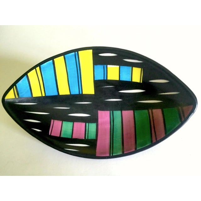 Vintage Mid Century Modern West German Schramberg Venezia Hand Painted Ceramic Art Pottery Elipse Bowl For Sale - Image 13 of 13