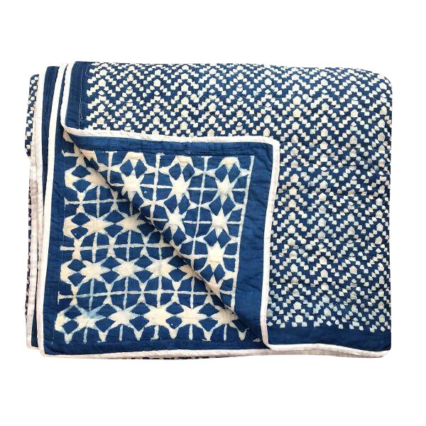 Contemporary Queen Nila Tara Navy Blue Cotton Quilt Chairish