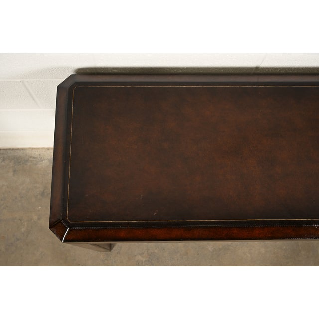 1970s Maitland Smith Regency Leather Wrapped Console Table For Sale - Image 5 of 11