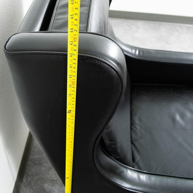 Mid Century Danish Modern Lounge Chair Leather Black Arm Denmark Wingback MCM For Sale - Image 10 of 11