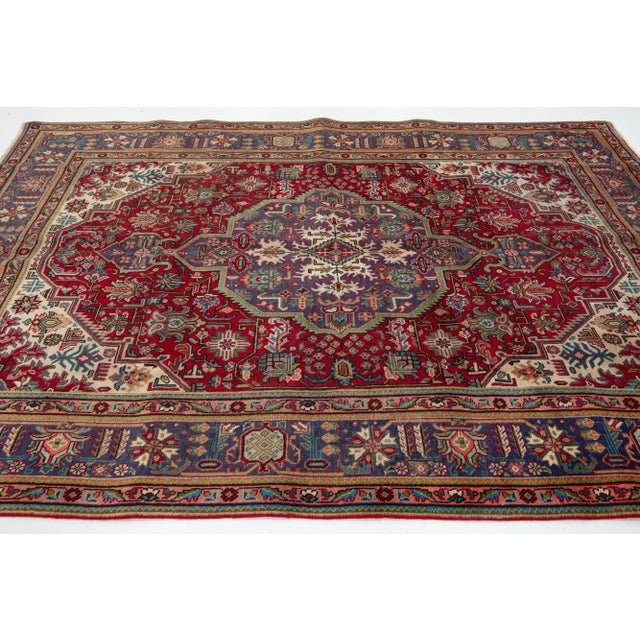 1960s Vintage RedTabriz Pesian Wool Rug With Medallion Motif For Sale - Image 5 of 8
