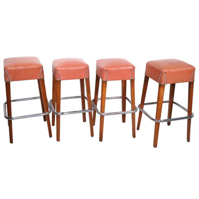 Mid 20th Century Mid 20th Century Set of Four Mid Century Art Deco Bar Stools For Sale - Image 5 of 14