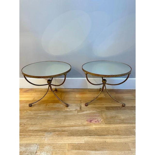 French Circular Gilt Wrought Iron Side Tables, 1960, Set of 2 For Sale - Image 3 of 11