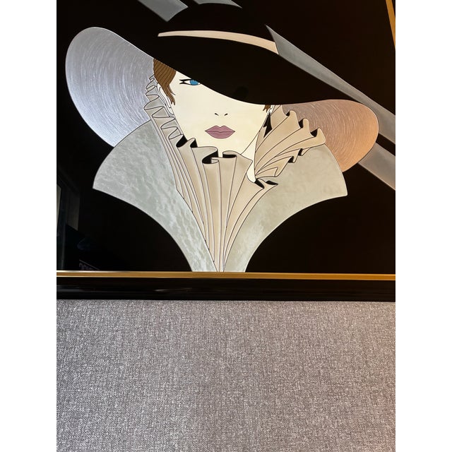 1980s Vintage 1986 Fara Zareey Mara Woman With Hat LTD Ed 3/99 Large Art Deco Wall Art 48x40 For Sale - Image 5 of 12