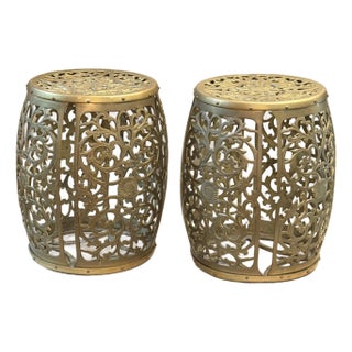 1960s Vintage Pair of Brass Chinoiserie Garden Stools or Drink Tables For Sale
