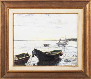 Camilo Alves, Boats in the Estuary, Oil on Canvas