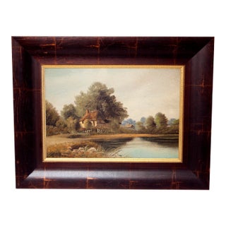 1930s English Impressionist Landscape Painting, Cottage by River For Sale