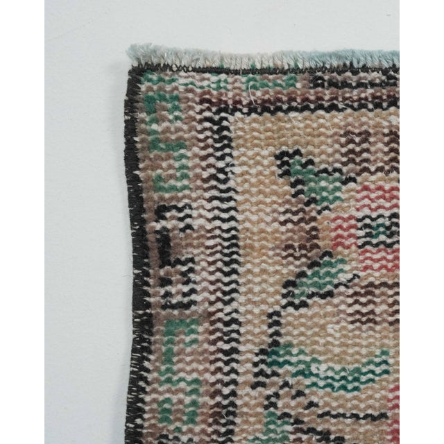1970s Vintage Handmade Wool Cotton Green Area Rug For Sale - Image 11 of 12