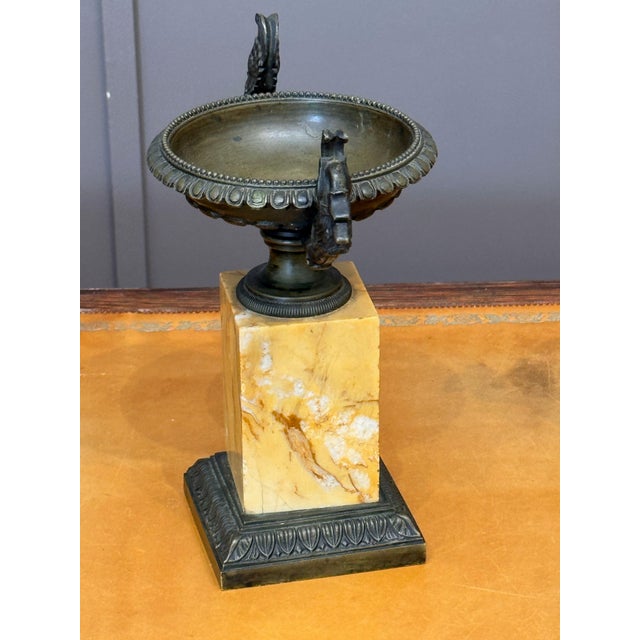 Early 19th Century Pair of Early 19th Century French Bronze Tazzas on Siena Marble Bases For Sale - Image 5 of 8