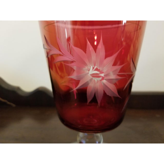 Art Deco 1940s Bohemian Hand Blown Ruby Flashed Compote With Lid For Sale - Image 3 of 8