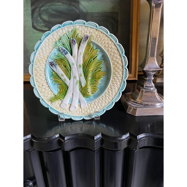 Late 19th Century Antique Majolica Asparagus Plate With Sauce Well by Salins For Sale - Image 5 of 11