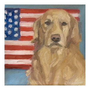 “Loyal and True “ an Original Oil Painting of a Patriotic Golden Retriever by Michelle Heimann.