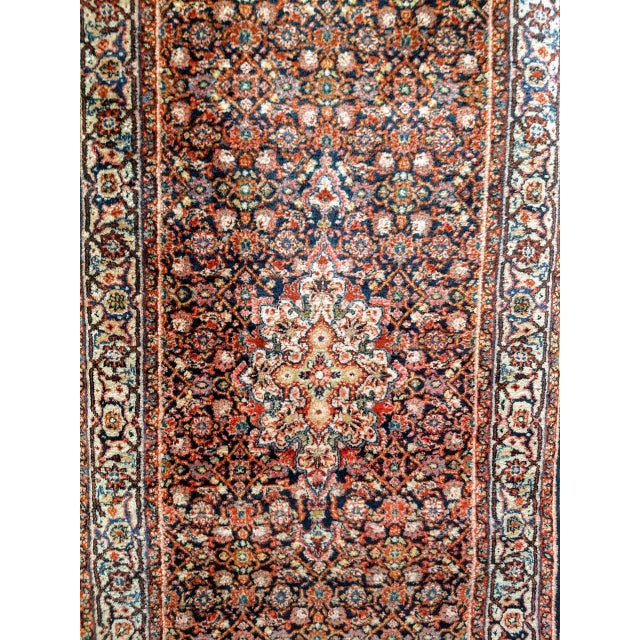 Vintage Persian Tabriz Long Runner, Hand-Woven Wool, All Over Herati Pattern, Navy & Ivory, 3x16 For Sale - Image 11 of 16