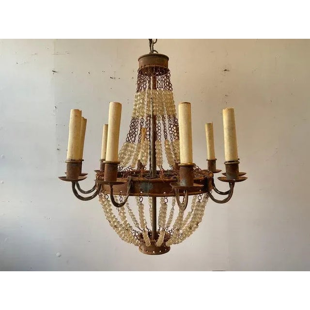 French 1970s French Style Beaded Rusted Metal Chandelier For Sale - Image 3 of 7