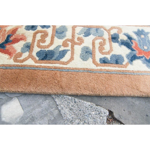 Tan 1980s Vintage Chinese Geometric Design Heavy Pile Earth-Toned Color Hand-Knotted Wool Rug - 6’ X 9’ For Sale - Image 8 of 10