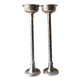 Vintage Pair of Silver Plate Church Altar Baptismal Holy Water Font, 31 1/4” For Sale