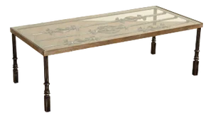 Renaissance Style Cast Iron Glass Top Coffee Table