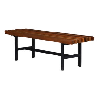 Mid-Century Modern Slatted Teak and Metal Frame Bench, 1960s For Sale
